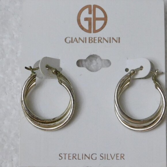 J109 Gray Tone Sterling Silver Hoop Earrings - Picture 1 of 1